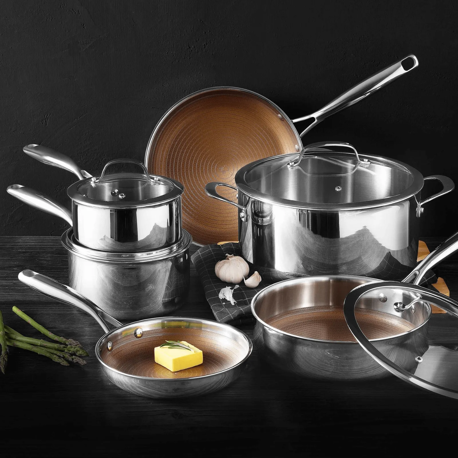 MasterPro Giro 10 Piece Stainless Steel Cookware Set Glass Lid