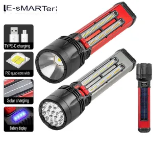 New Solar Flashlight Emergency Light Waterproof Outdoor Charging Strong Light P50 Super Bright Multi-Function Flashlight