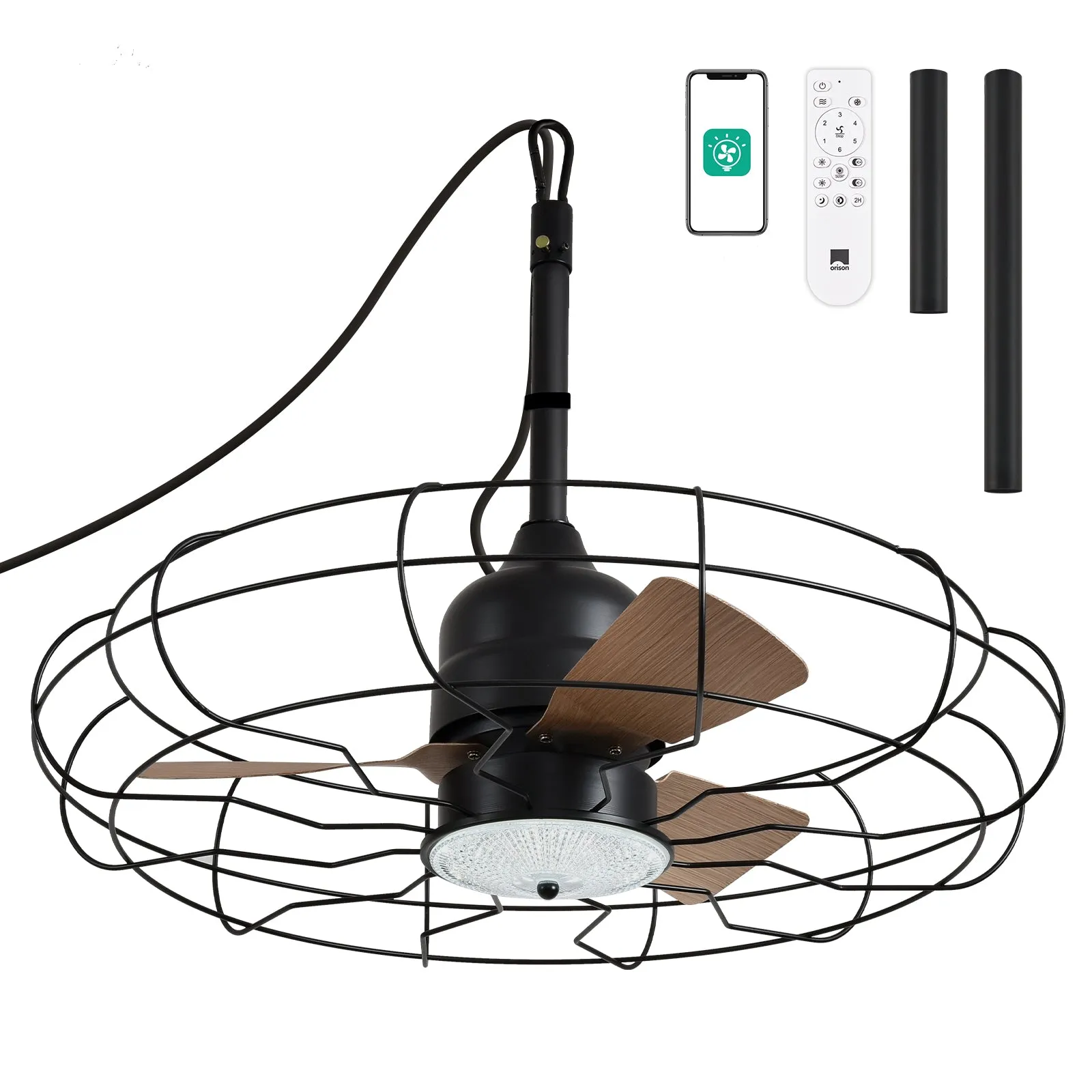 Orison Outdoor Caged Ceiling Fans with Light for Patio and Remote - Waterproof