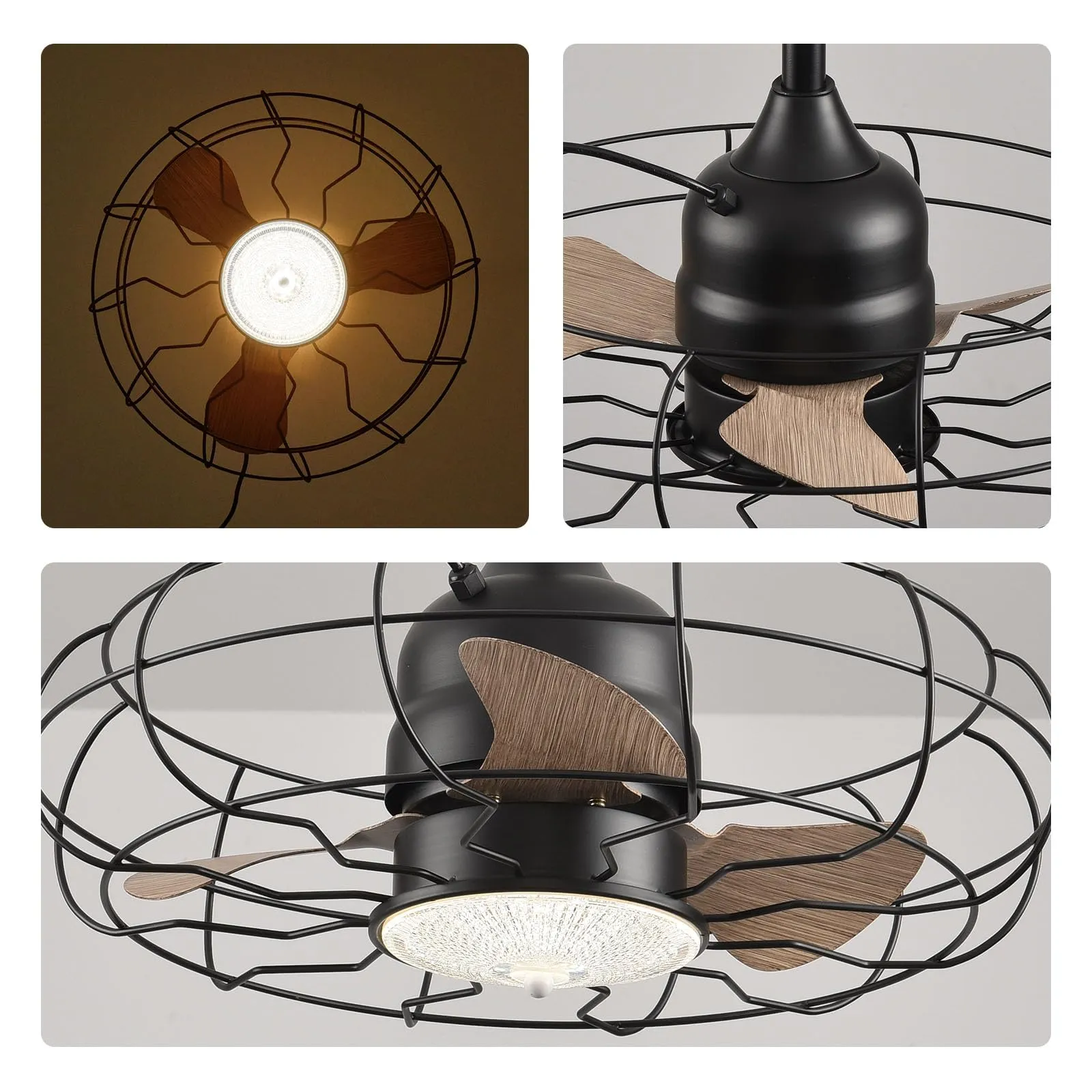 Orison Outdoor Caged Ceiling Fans with Light for Patio and Remote - Waterproof