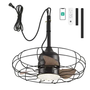 Orison Outdoor Caged Ceiling Fans with Light for Patio and Remote - Waterproof