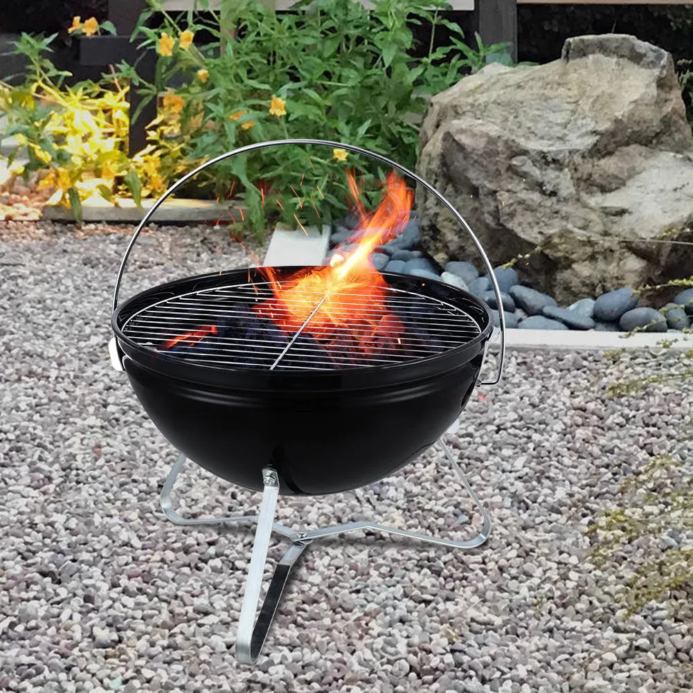 Outdoor Mini Portable BBQ Grill Enamel Fire Bowl with Wire Mesh