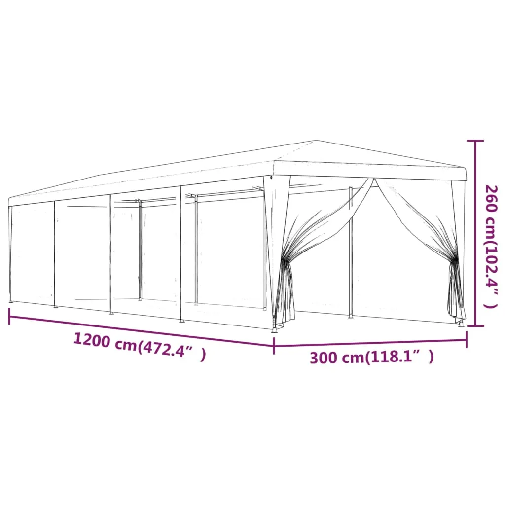 Party Tent with 10 Mesh Sidewalls Green 3x12 m HDPE