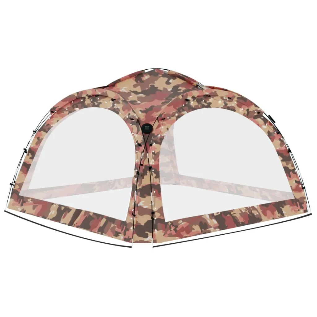 Party Tent with LED and 4 Sidewalls 3.6x3.6x2.3 m Camouflage