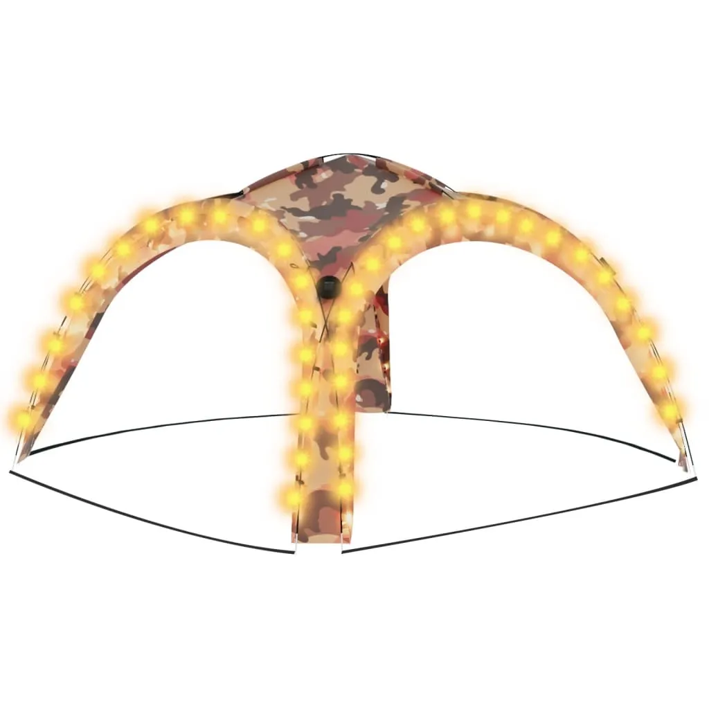 Party Tent with LED and 4 Sidewalls 3.6x3.6x2.3 m Camouflage