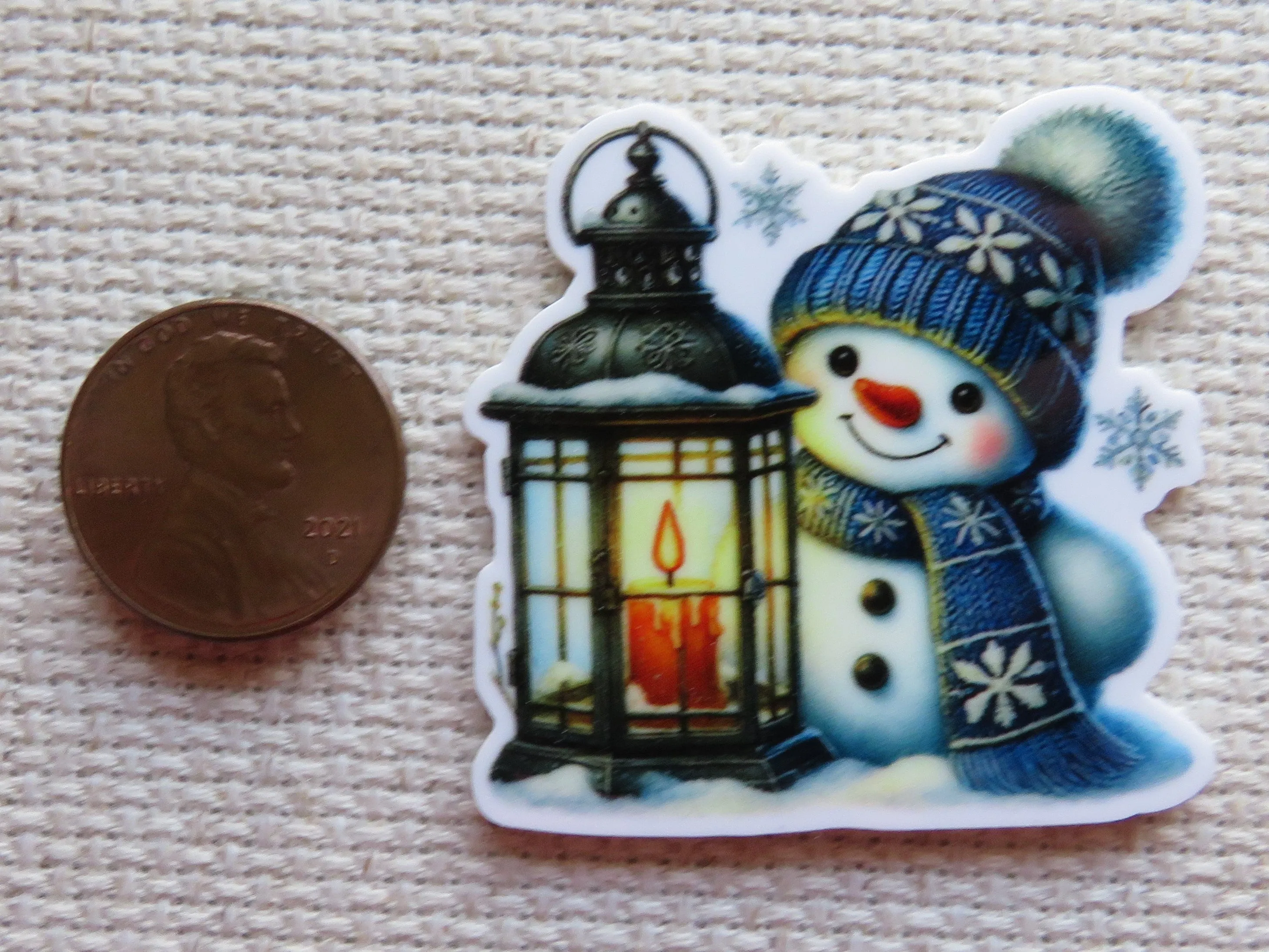 Snowman with a Candle Lantern Needle Minder, Cover Minder, Magnet