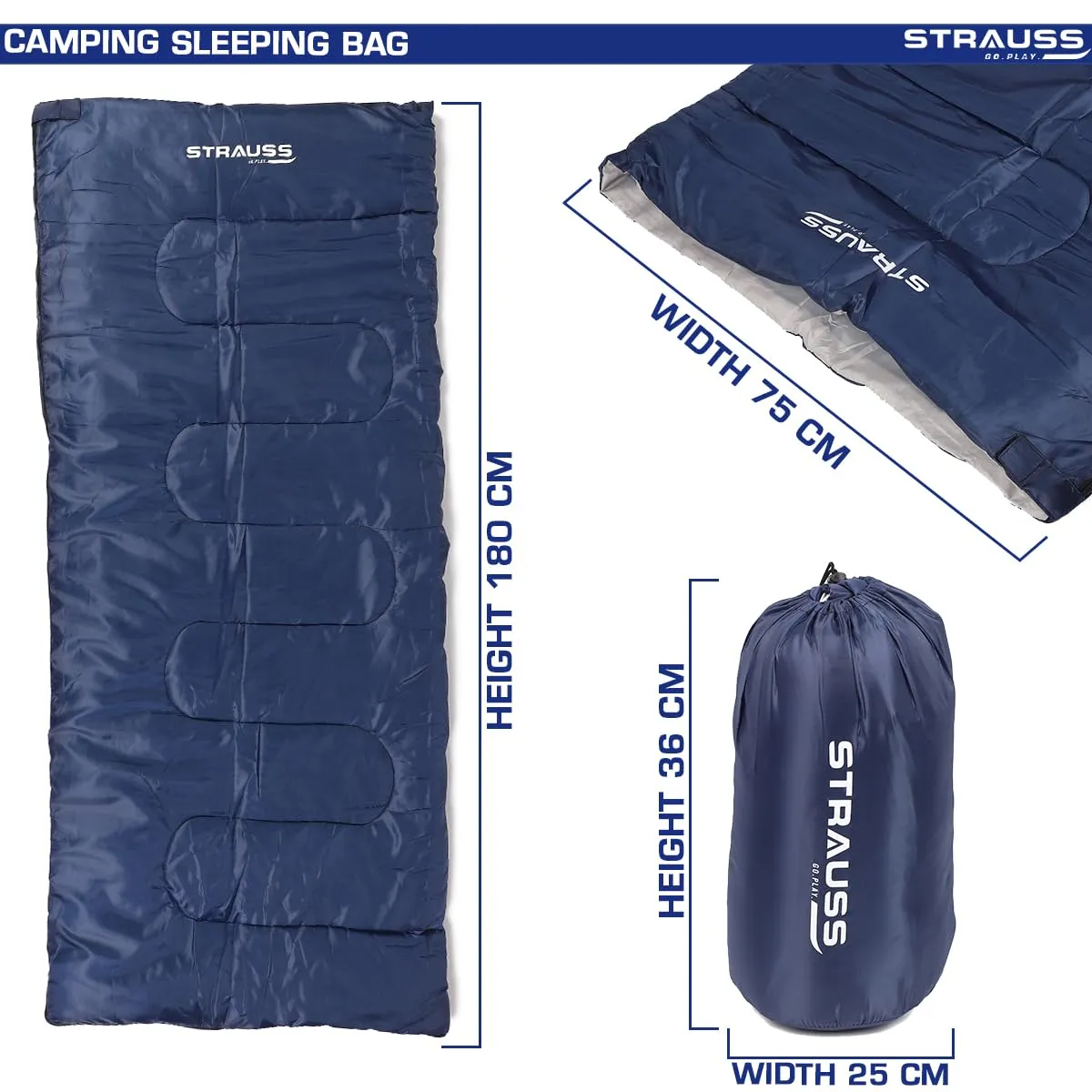 STRAUSS Camping Sleeping Bag 8°C to -20°C | Can Be Used in Summer, Spring and Winter | Lightweight and Portable | Ideal for Travel Camping Hiking and Trekking | for Adults & Kids,(Blue)