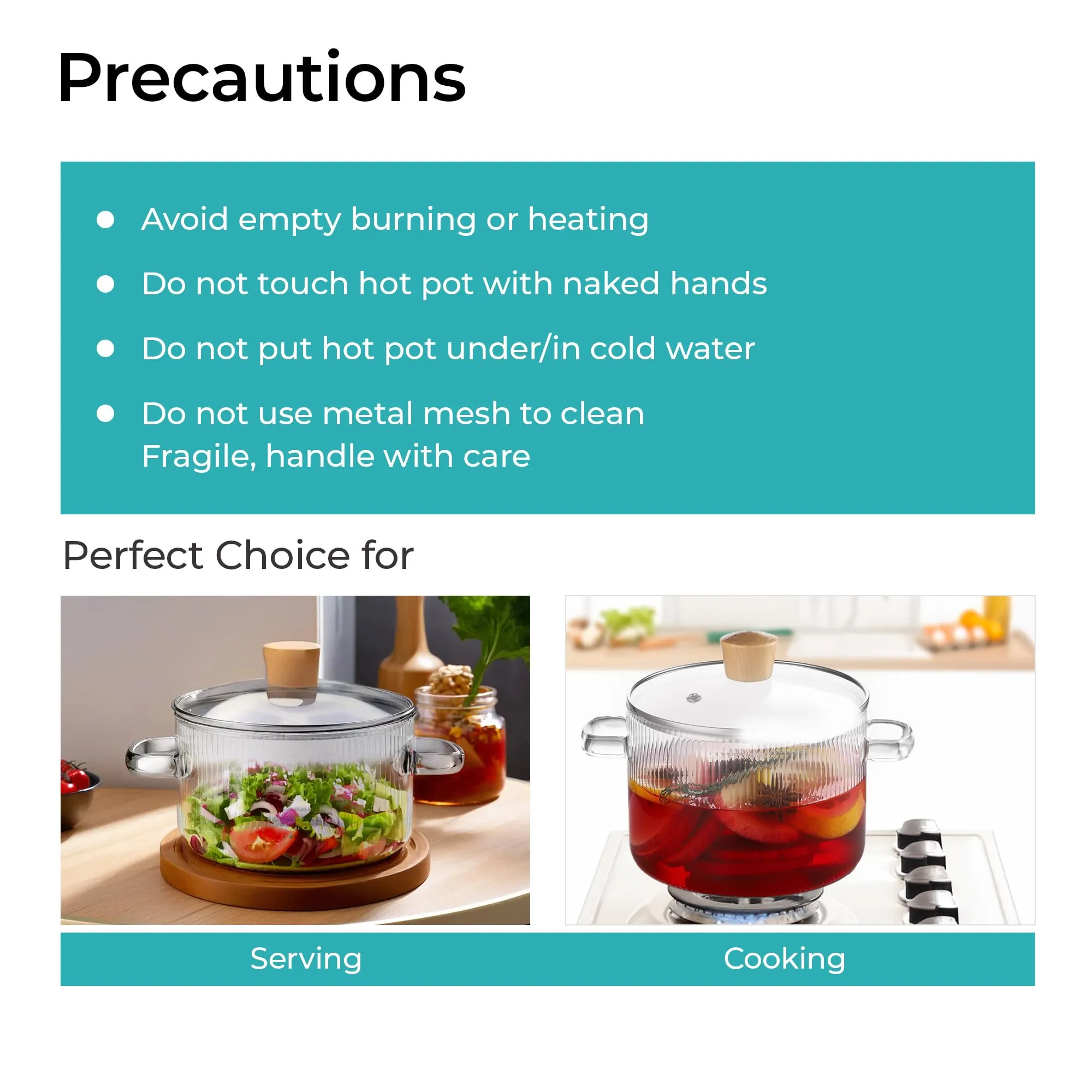 The Better Home zeno Borosilicate Glass Cookware for Gas Stove (1.45L) Tope with Lid & Handle | Handi Casserole | Small Milk/Tea Pan | Boiling Pan | Patila for Cooking | Housewarming Gifts (Clear)