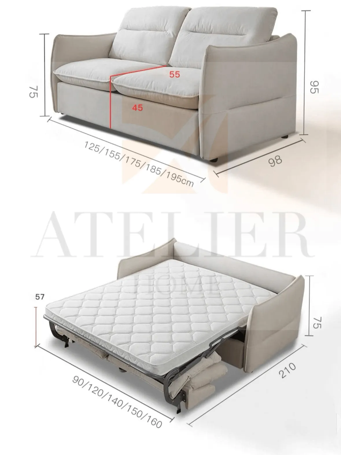 Tiffin Scratch Resistant Foldable Sofa Bed with Mattress