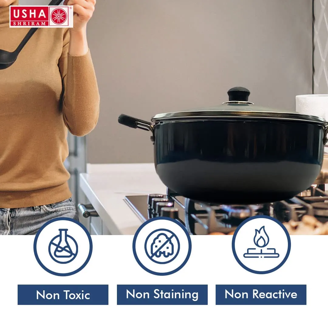 USHA SHRIRAM Non Stick Frying Pan (22cm) & Kadai with Lid (2.8L) | Stove & Induction Cookware | Minimal Oil Cooking | 3 Layer Non Stick Coating | Non-Toxic & Lightweight | Non Stick Cookware Set