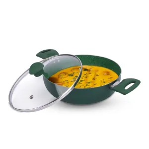 USHA SHRIRAM Non Stick Kadai with Lid | 26 cm Diameter | 3.6 L Capacity | Stove Cookware | Heat Surround Cooking | Aluminium Kadai with Lid | Deep Base Kadai | Deep Fry Kadai