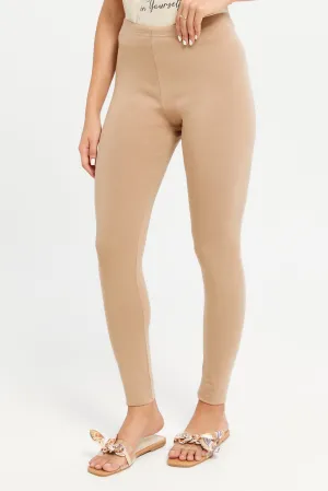 Women Beige Long Leggings