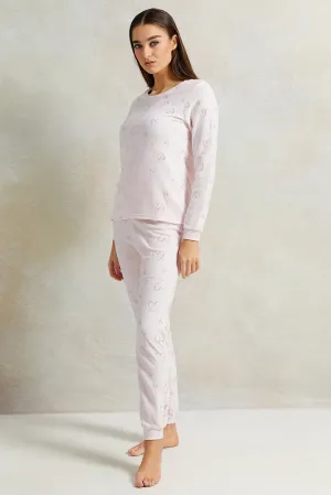 Women Pink Hearts Print Pyjama Set (2 Piece)