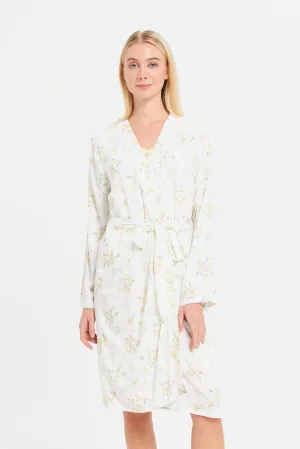 Women Yellow Floral Print Robe