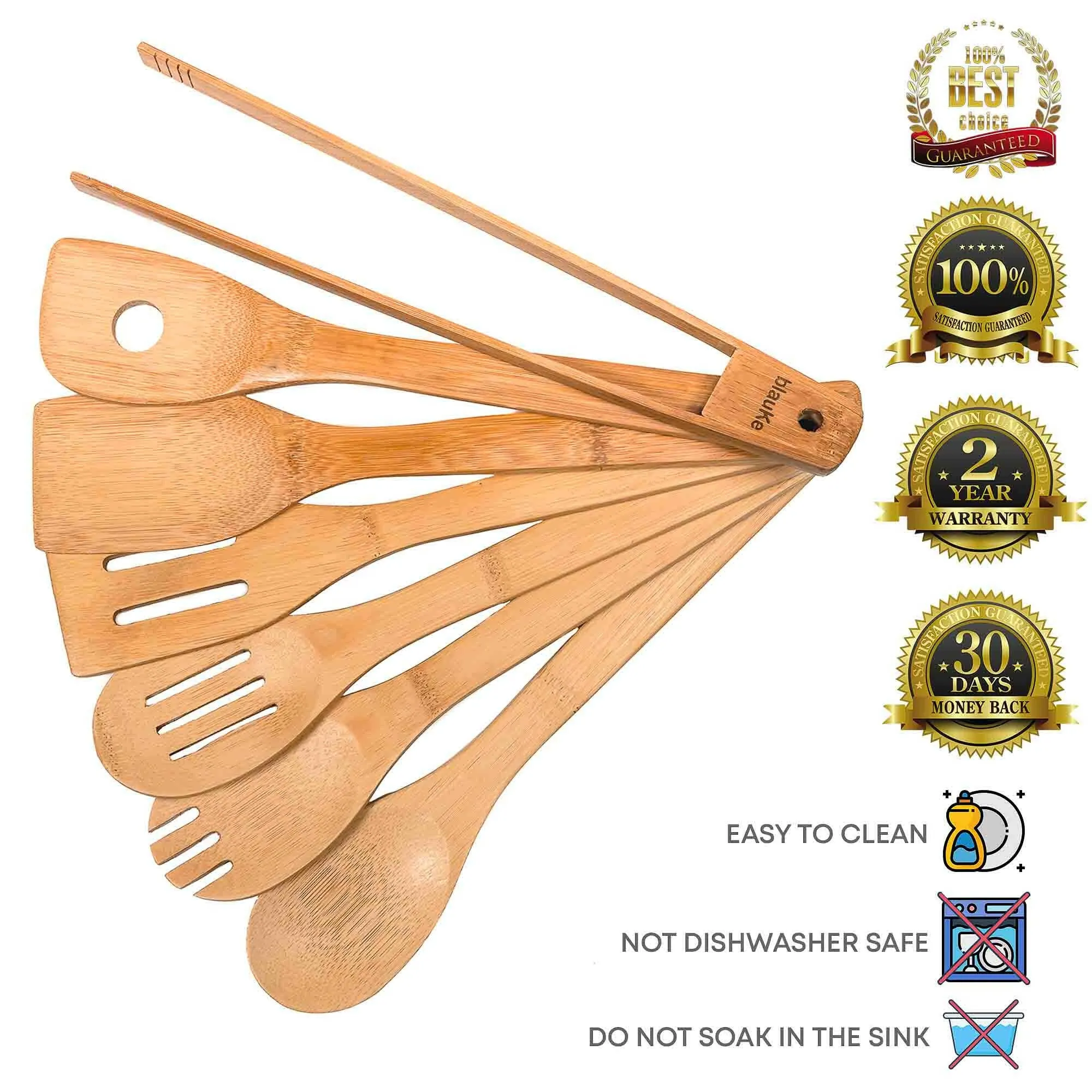 Wooden Spoons for Cooking 7-Pack - Bamboo Kitchen Utensils Set