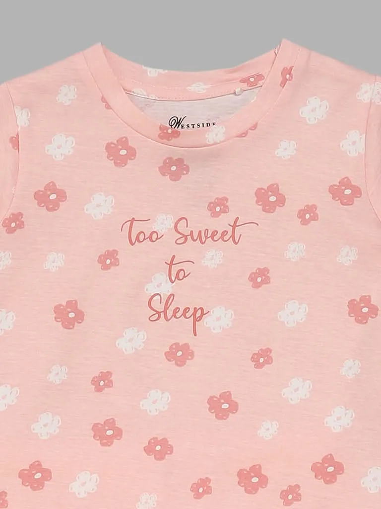 Wunderlove Floral Printed Peach Pyjamas Set In A Bag