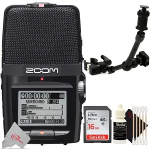 Zoom H2n ext 2-Input / 4 Track Handy Digital Audio Stereo Recorder With 5 Built-In Mic Array   ZOOM HRM-11 11 Inch Handy Recorder Mount    16GB Memory Card   3pc Cleaning Kit