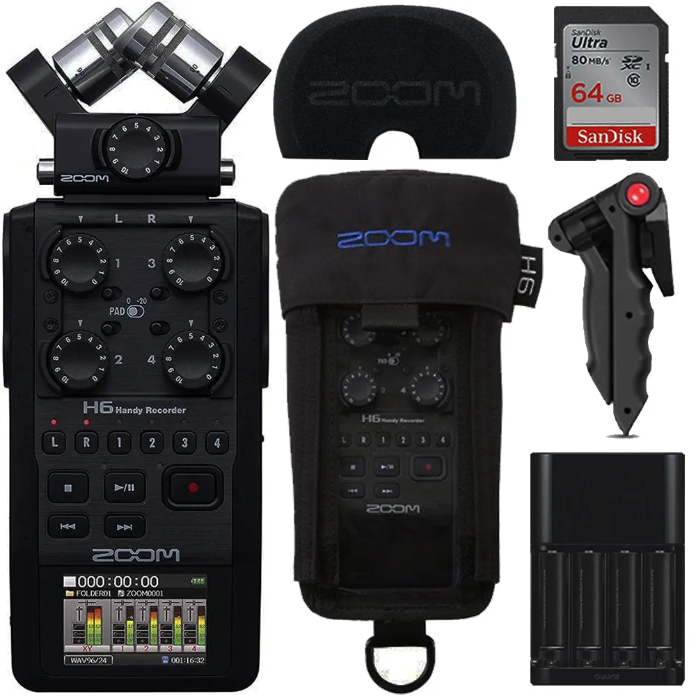 Zoom H6 All Black Handy Recorder   Zoom WSH-6 Foam Windscreen   Accessory Kit